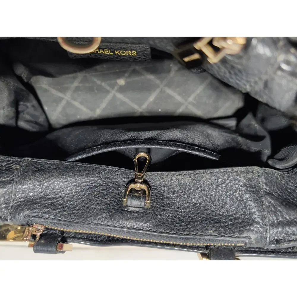 Michael Kors Greta Pebbled Leather Satchel in Black Purse Shoulder Bag